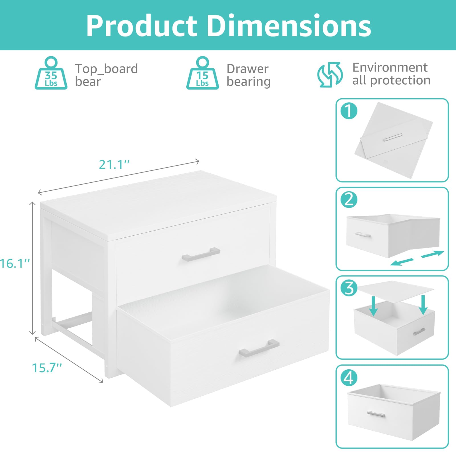BOLUO bedside setup featuring two-drawer dresser complements modern bedroom decor