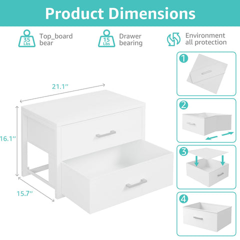 BOLUO bedside setup featuring two-drawer dresser complements modern bedroom decor
