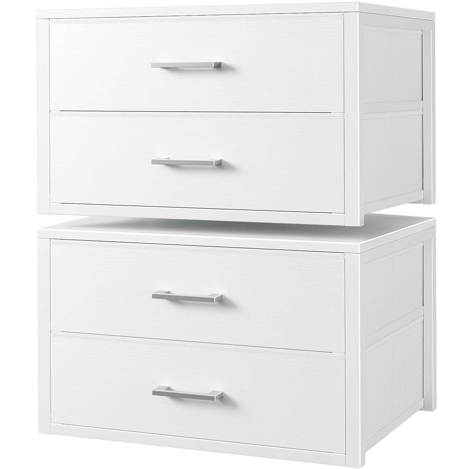 BOLUO stackable storage drawers in white fabric, top view of a compact two-drawer unit for organized space