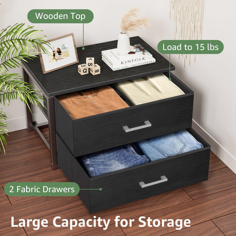 BOLUO bedside setup with drawers keeps nighttime essentials within reach.