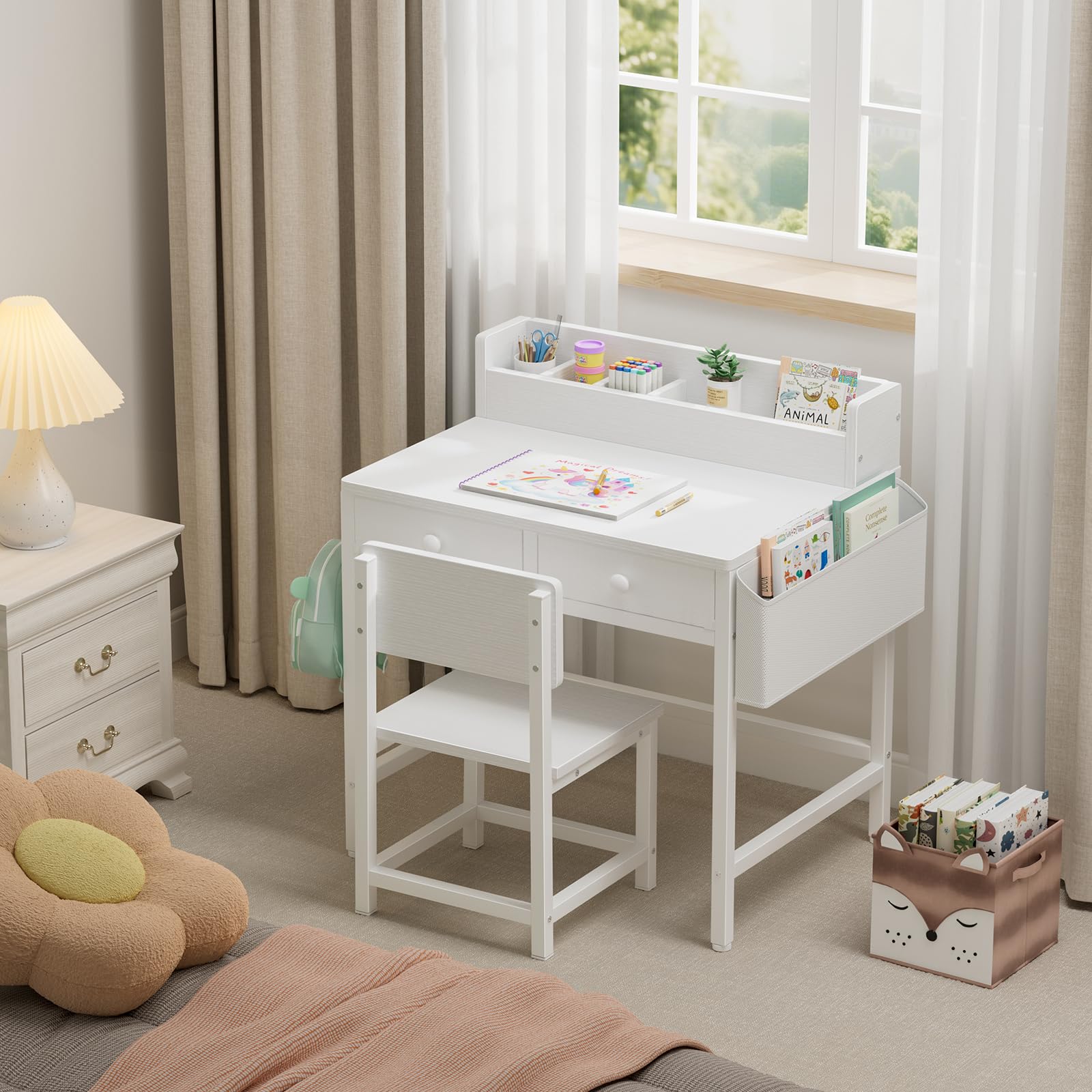 BOLUO white desk with dimensions 18.9 by 24.8 by 29.6 inches