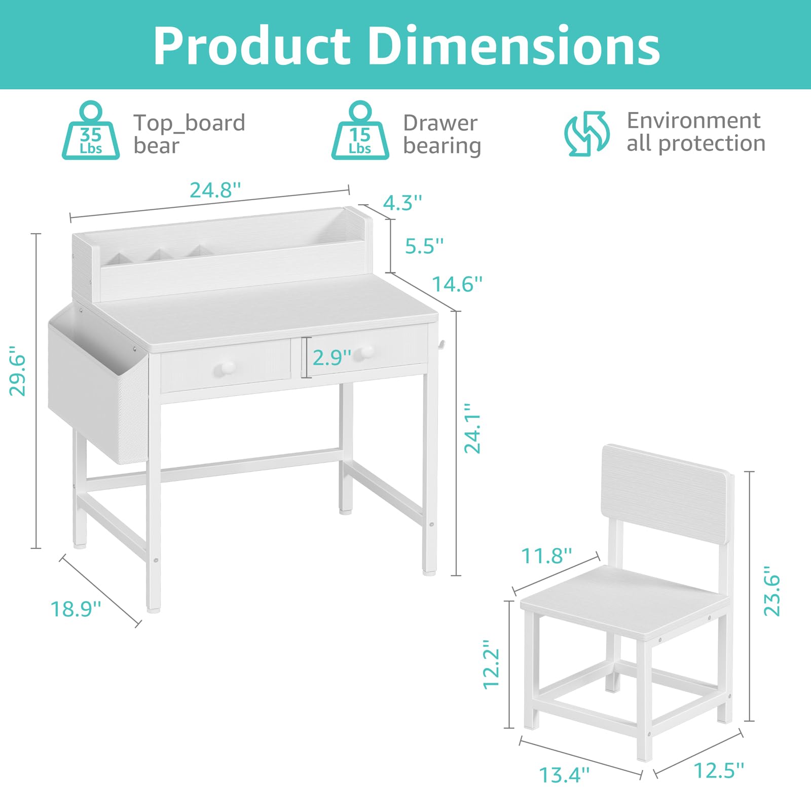 BOLUO white kids desk fabric drawer closeup highlighting material