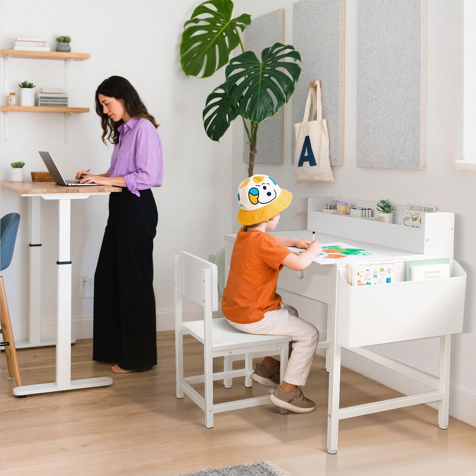BOLUO white desk side view emphasizing compact footprint