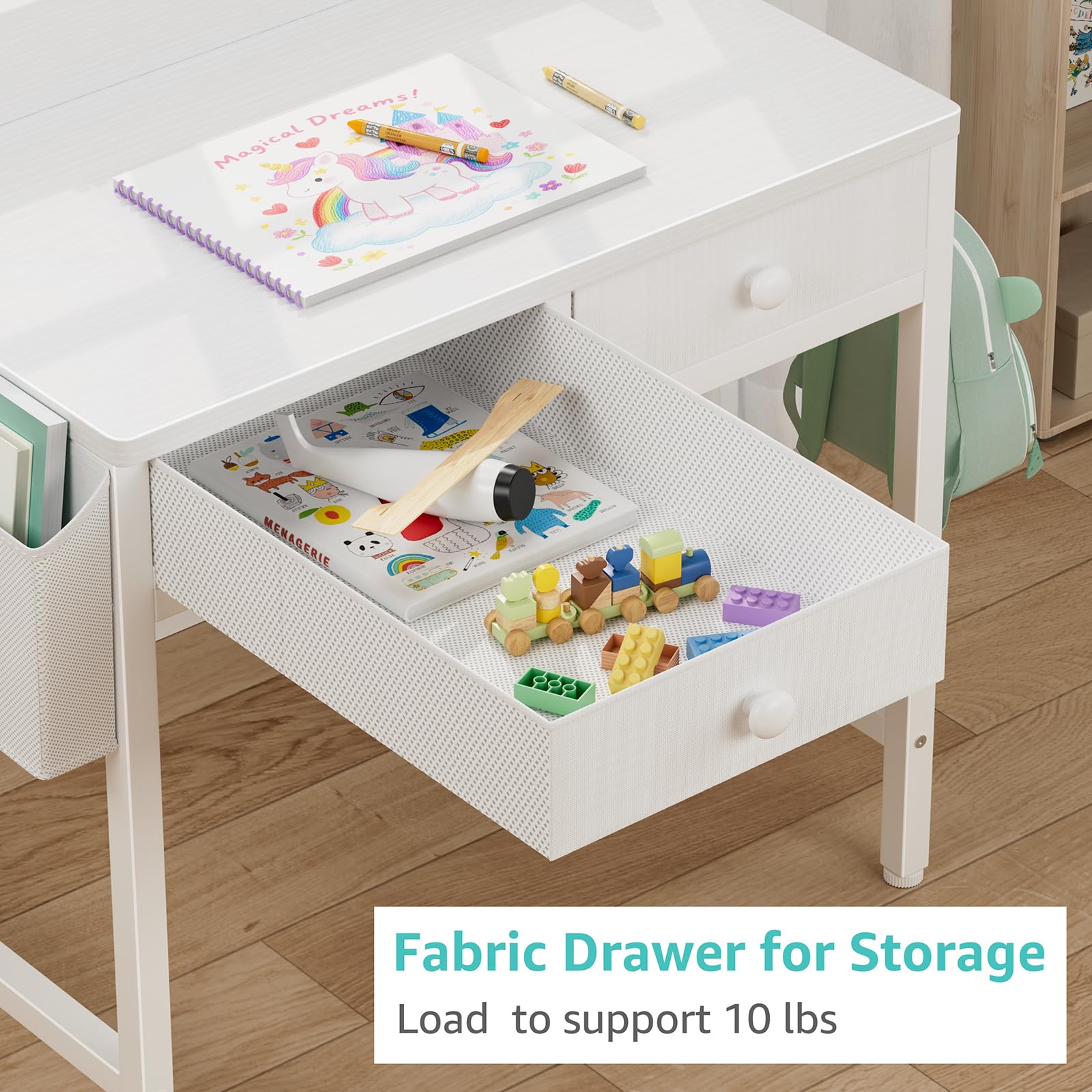 BOLUO white desk with tabletop organizer for books and pencils