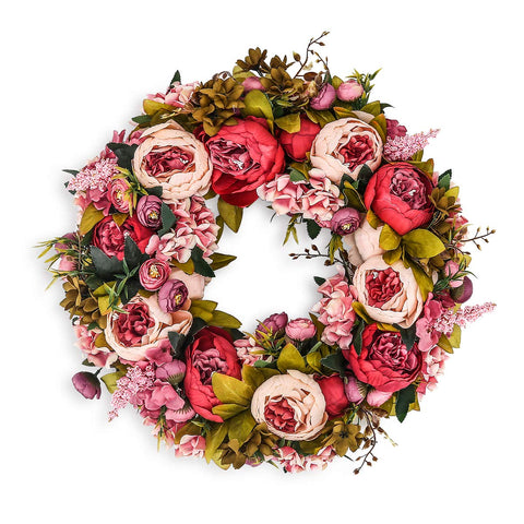 BOMAROLAN artificial peony wreath full circle adds year-round curb appeal for your front door.