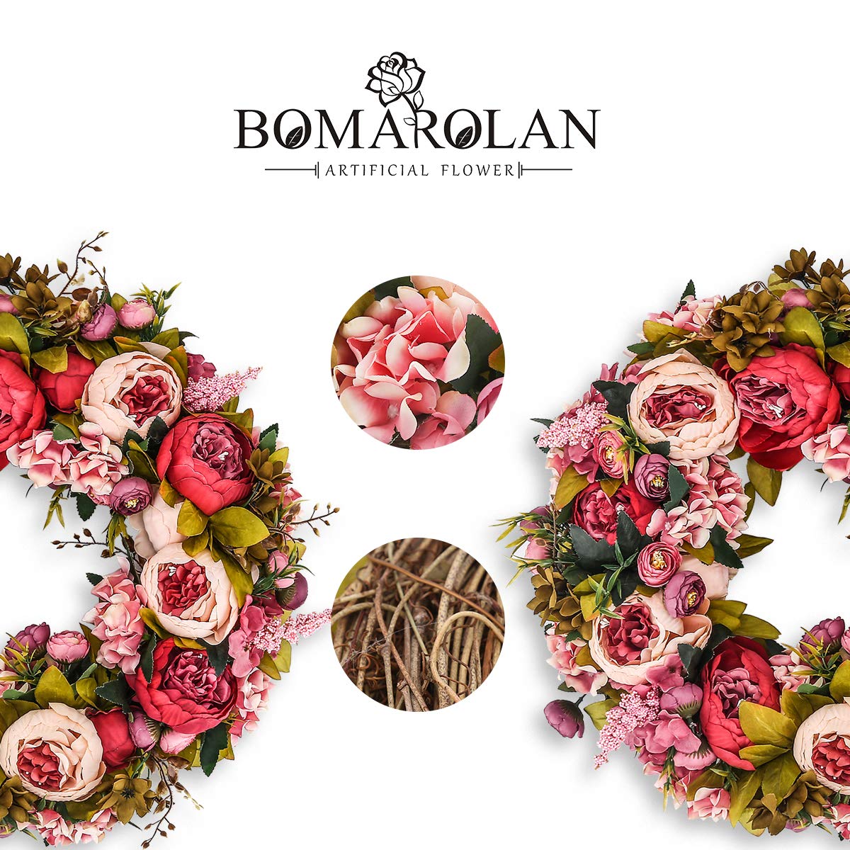 BOMAROLAN artificial peony wreath indoor-wall decor creates cozy seasonal ambience.