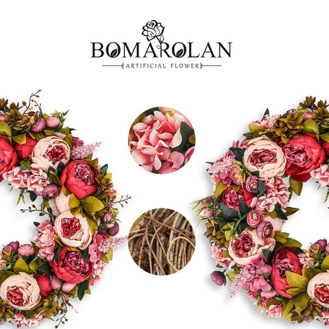 BOMAROLAN artificial peony wreath indoor-wall decor creates cozy seasonal ambience.