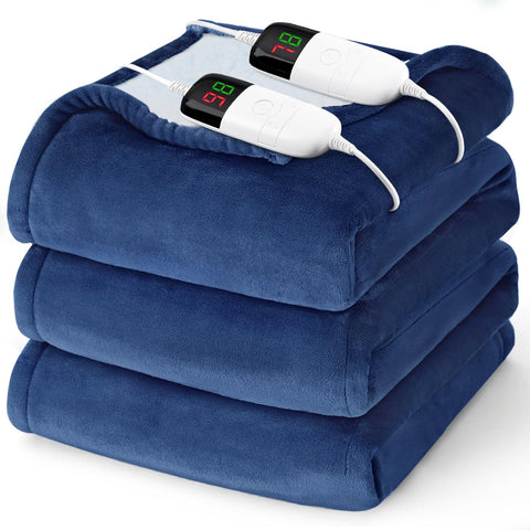 Bomova heated blanket queen size on bed with dual controls for customizable warmth