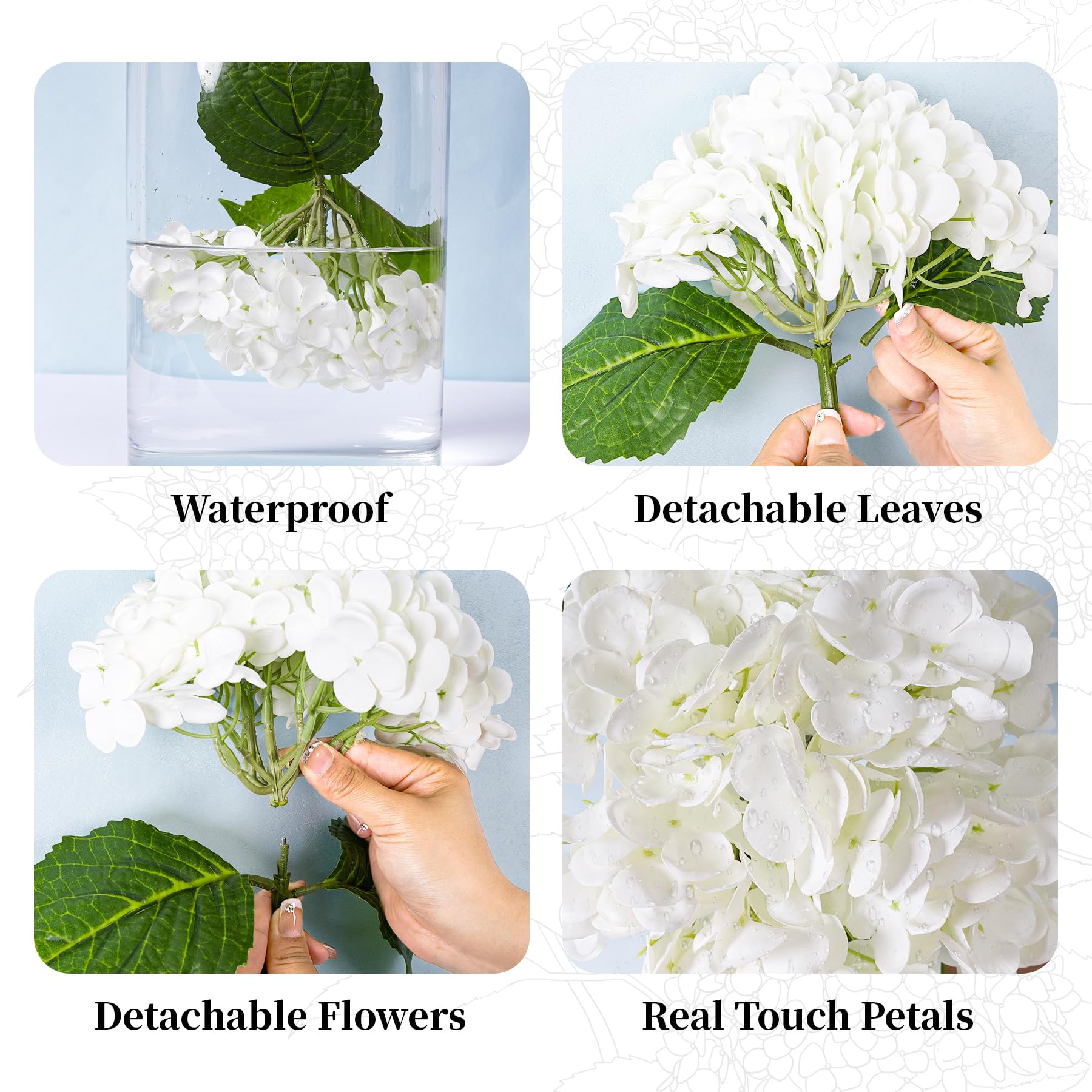 BonBloom's bendable hydrangea stems enable flexible vase arrangements.
