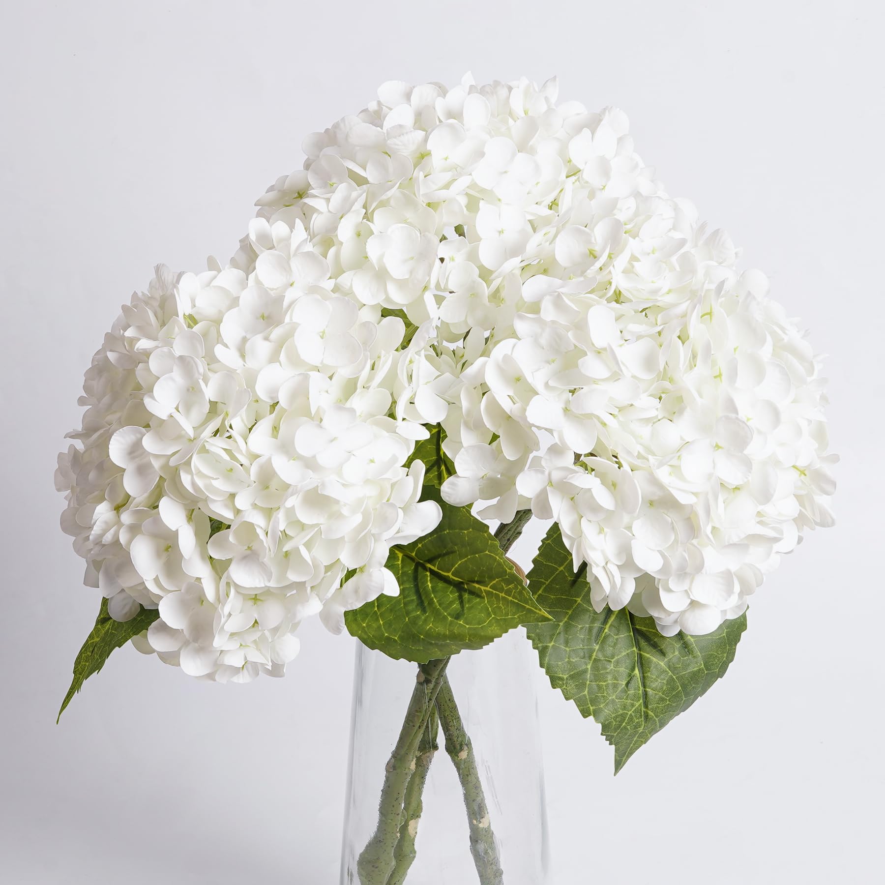 BonBloom's white hydrangea artificial flowers with 21-inch stems for elegant displays.