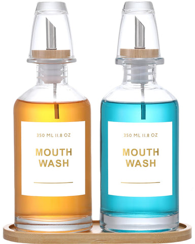 BONLONG bathroom mouthwash dispenser with stainless bamboo nozzle for a neat sink setup