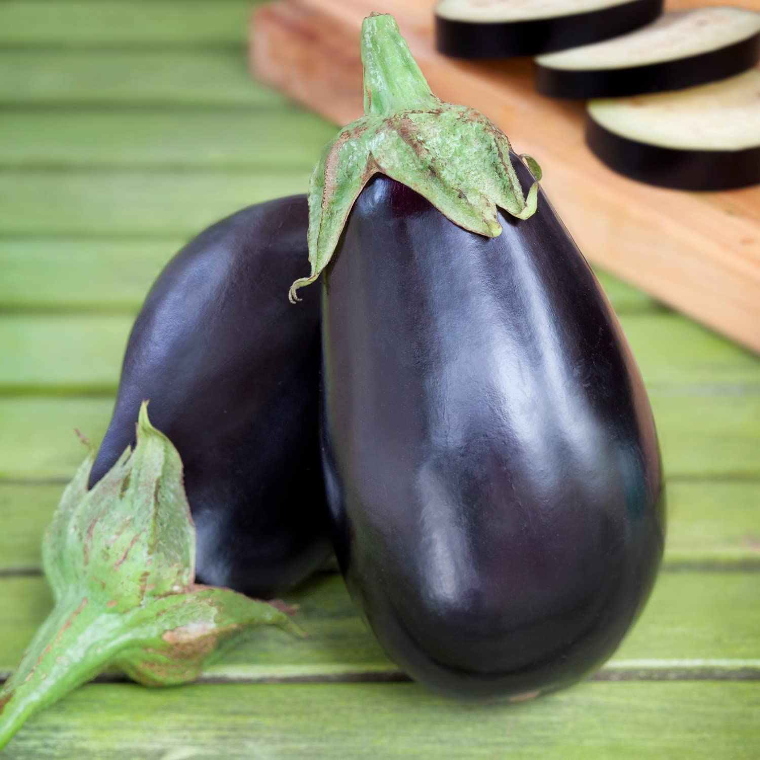 Black Beauty eggplant teardrop fruit on Bonnie Plants vines.