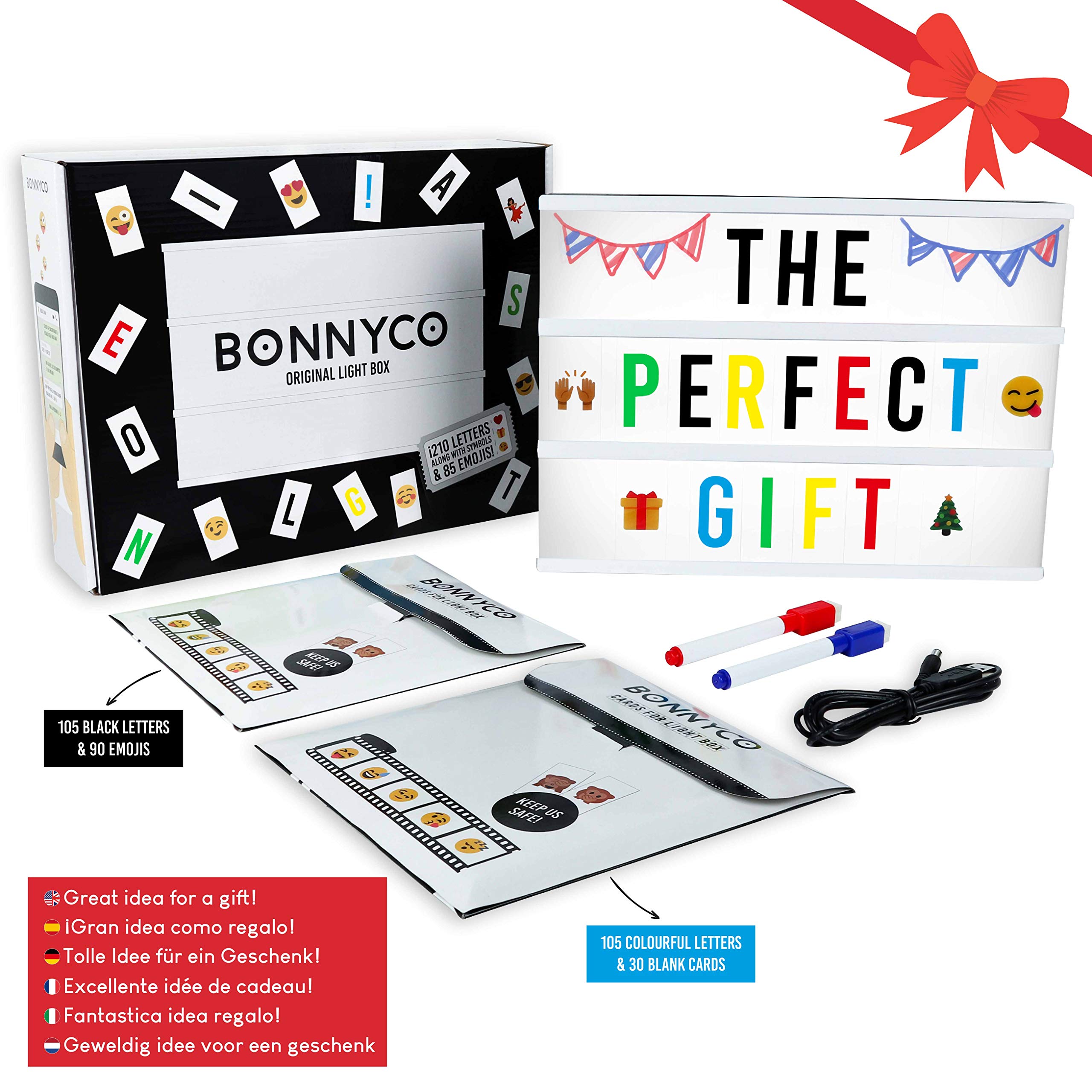 BONNYCO light box enhances room decor with warm signage for celebrations.
