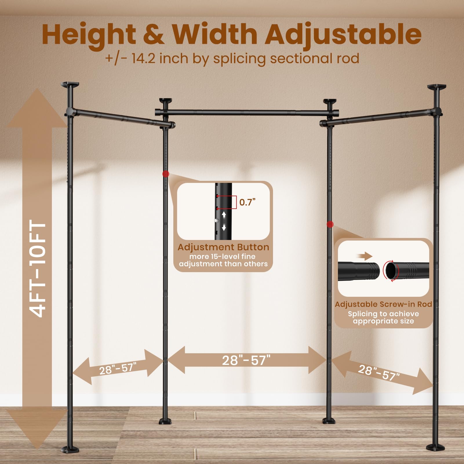 Bonpally 45-pound capacity supports heavy drapes for reliable room division.