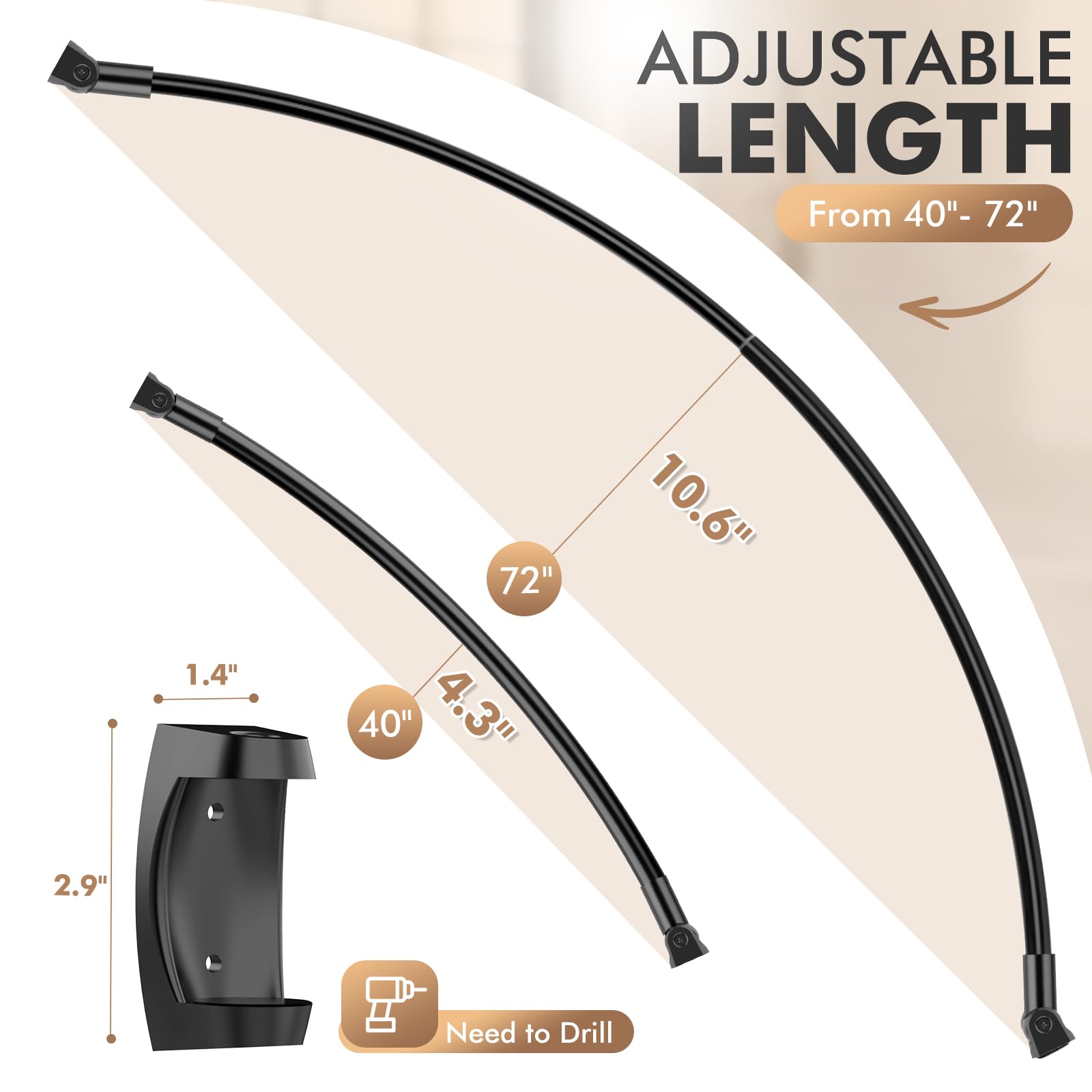 Bonpally curved shower rod adds 10.5 inches of space in the shower