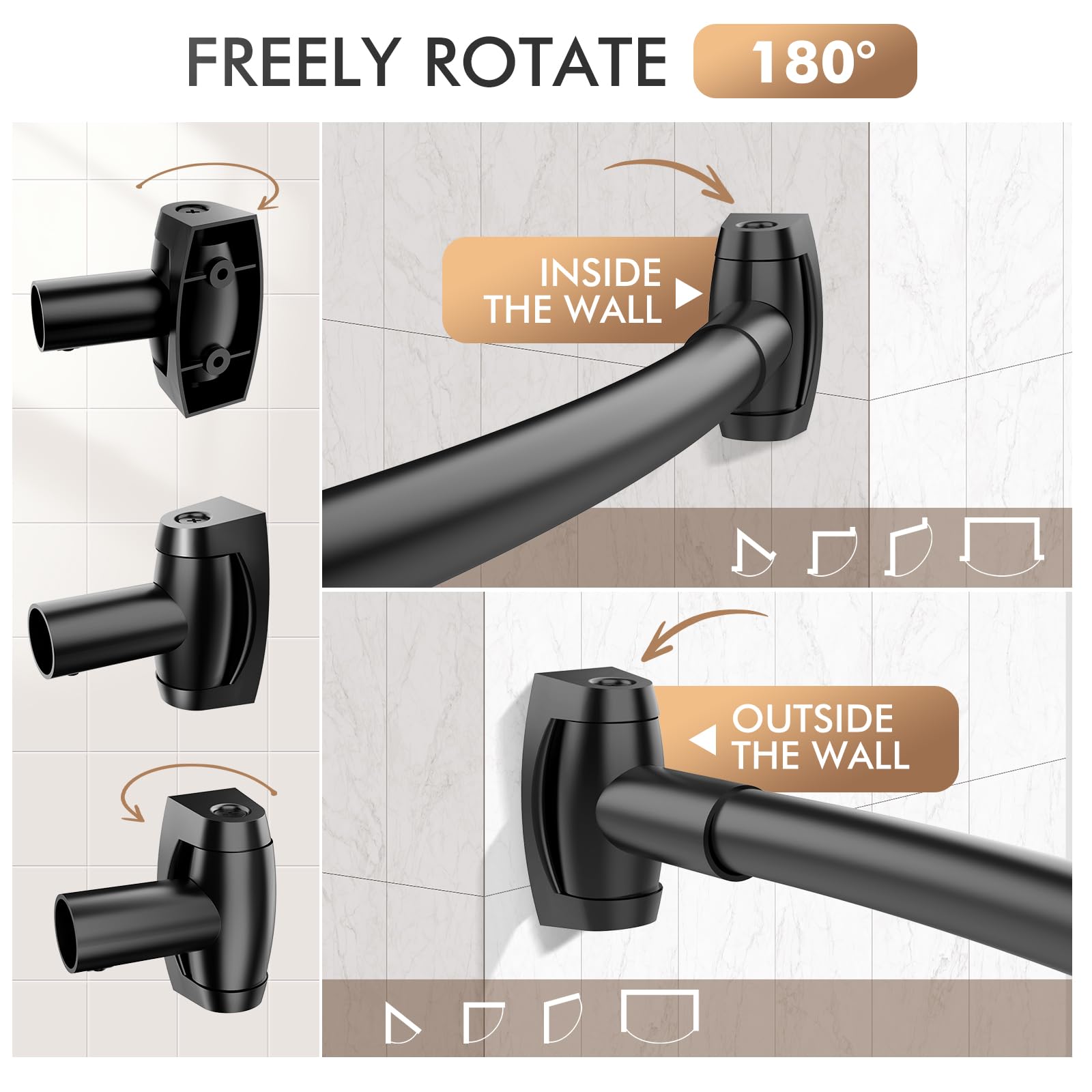Bonpally curved shower rod rust-proof aluminum and ABS materials