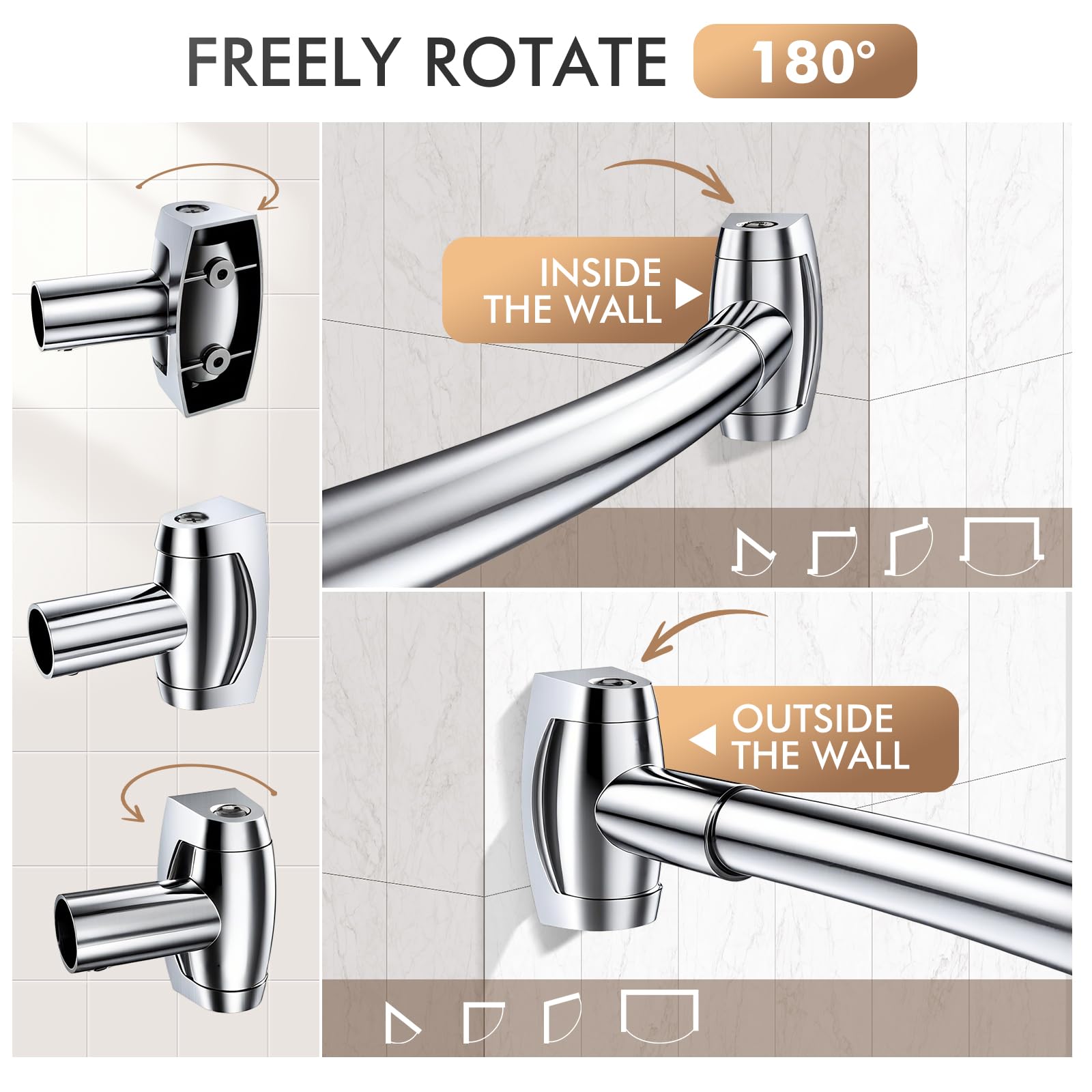 Rustproof aluminum construction resists corrosion in damp bathrooms.