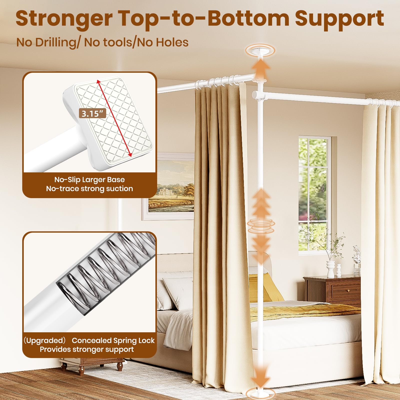 Bonpally floor-to-ceiling tension base providing stable support and no wall damage.