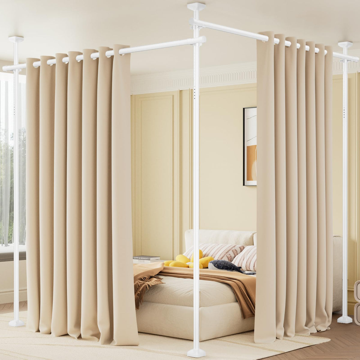 Bonpally room-divider rod with no-drill installation for rental-friendly privacy.