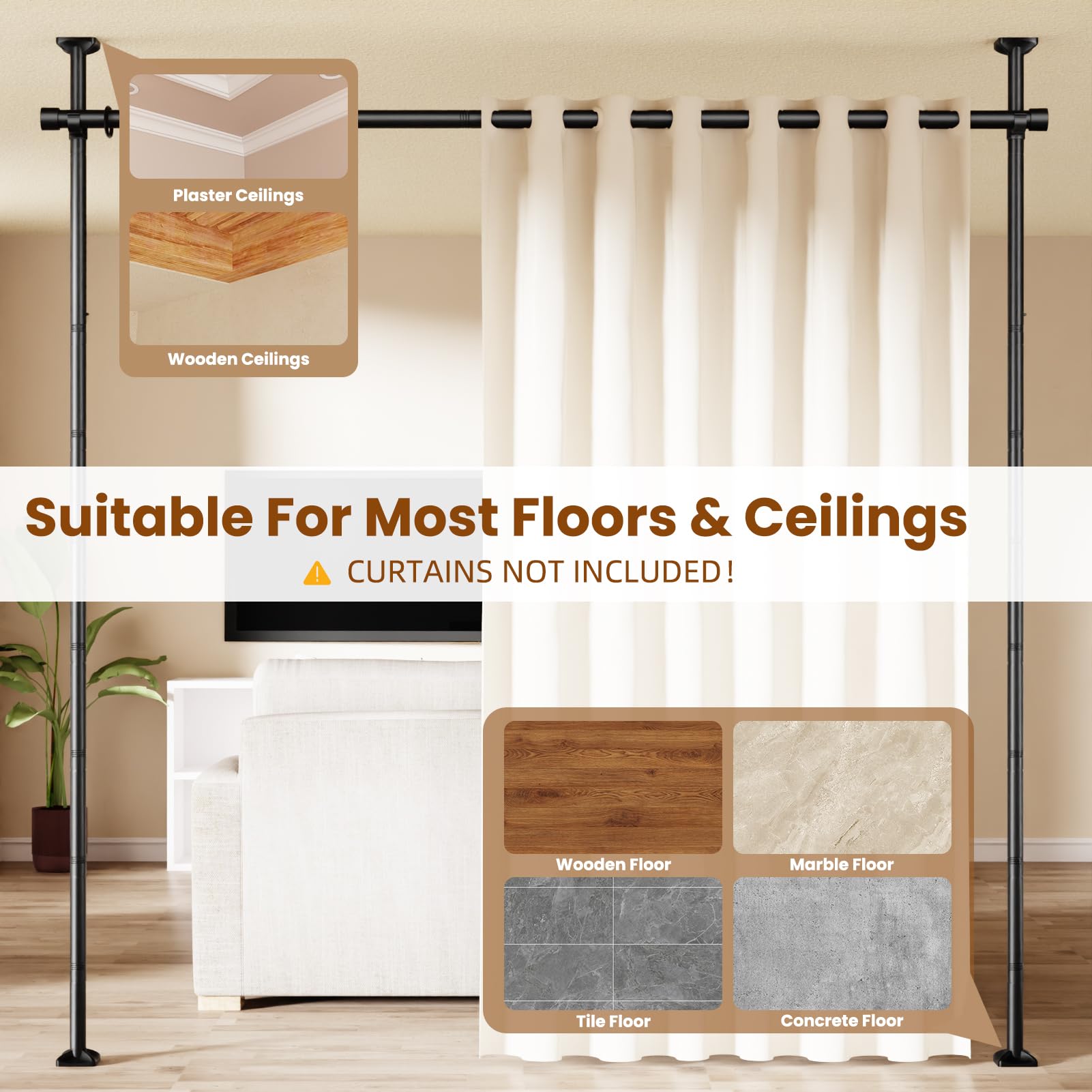 Bonpally Room Divider Rod sturdy base prevents wobble in busy rooms