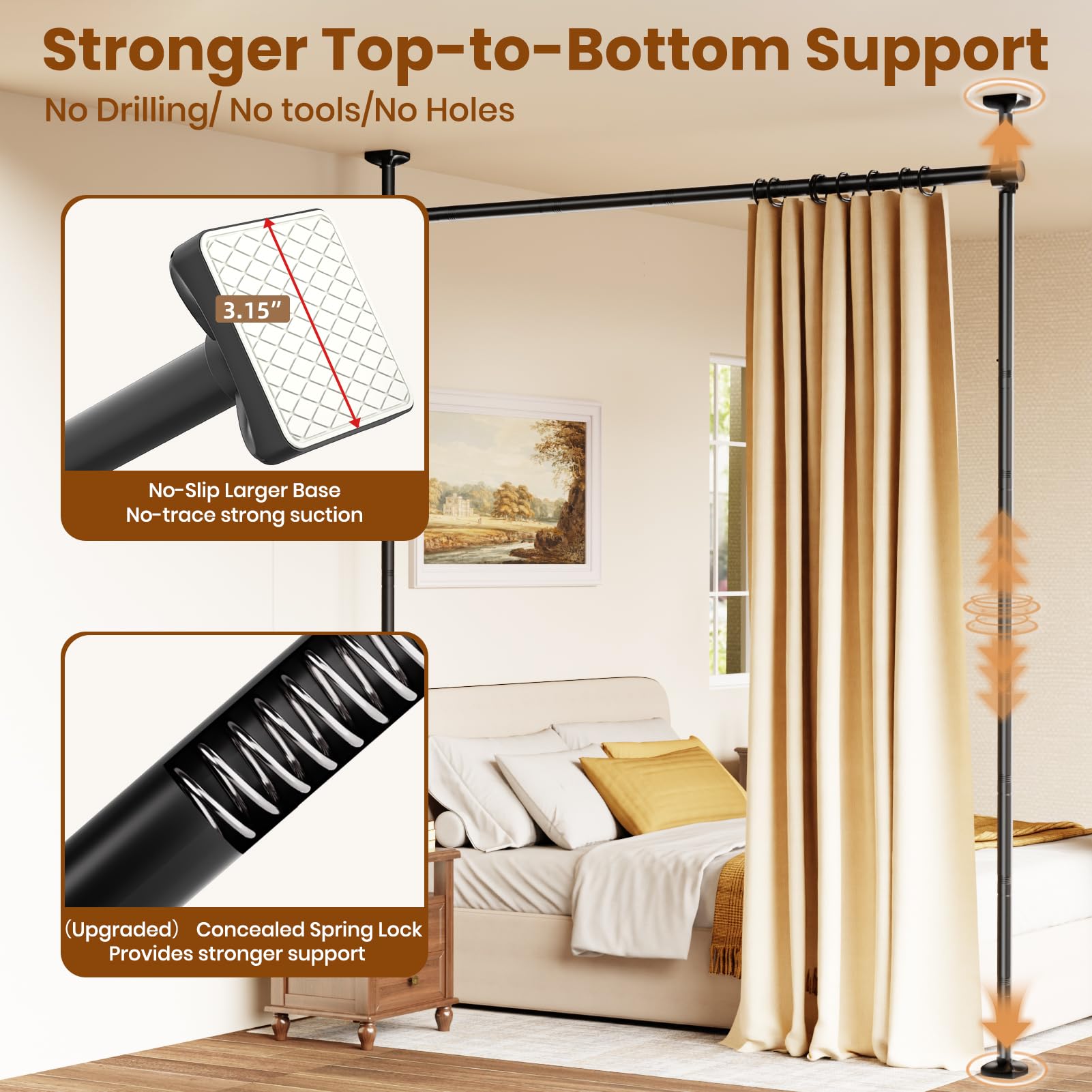 Bonpally Room Divider Rod with tension design provides stability