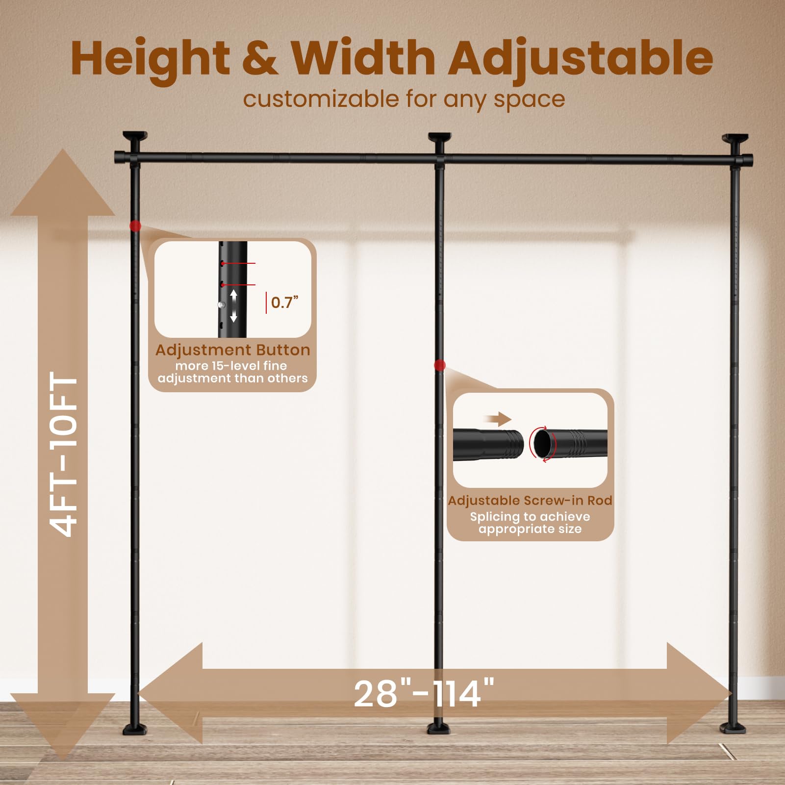 Bonpally tension rod in action, ceiling-to-floor stability