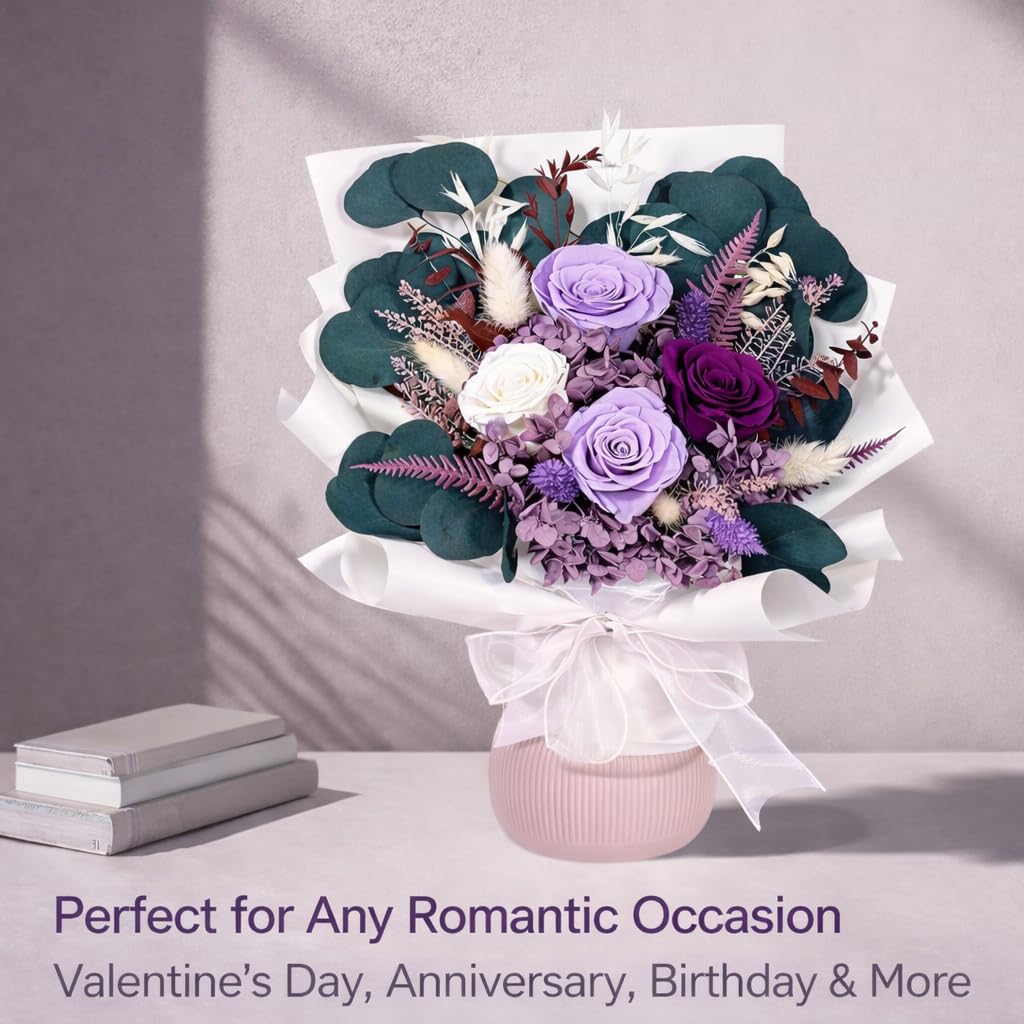 Bonsion preserved flowers bedroom or living room display, adds lasting color.