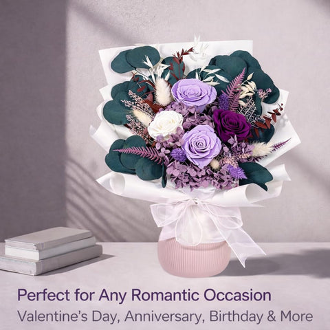 Bonsion preserved flowers bedroom or living room display, adds lasting color.