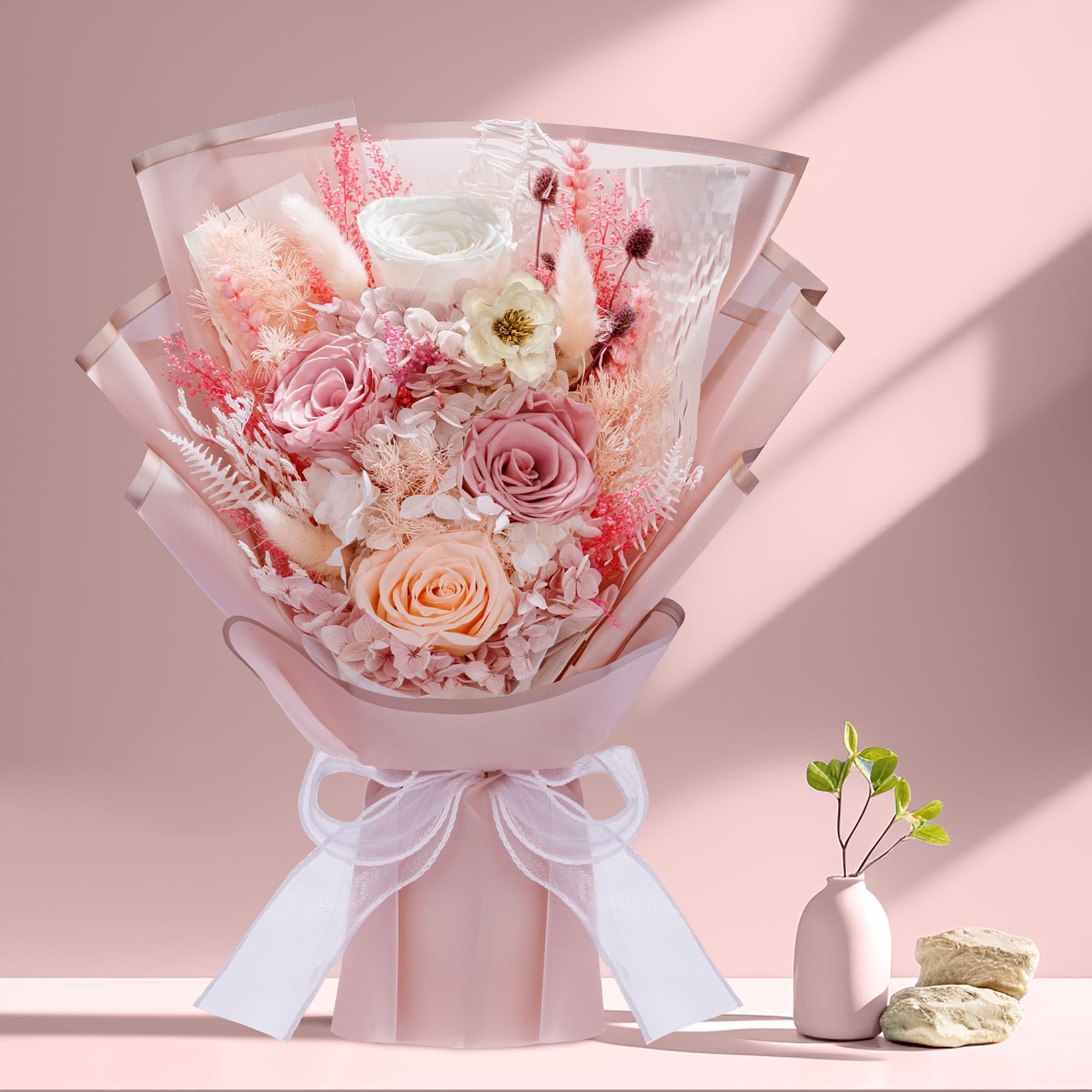 Bonsion preserved flowers closeup reveals intricate petals and natural textures for timeless charm.