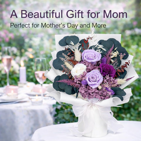 Bonsion preserved flowers elegant purple rose bouquet, a romantic centerpiece for home.