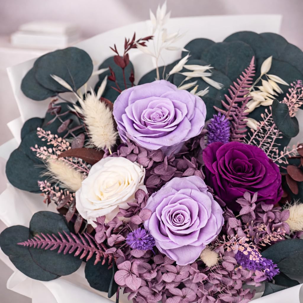 Bonsion preserved flowers Mother’s Day purple-rose bouquet, a thoughtful long-lasting tribute.