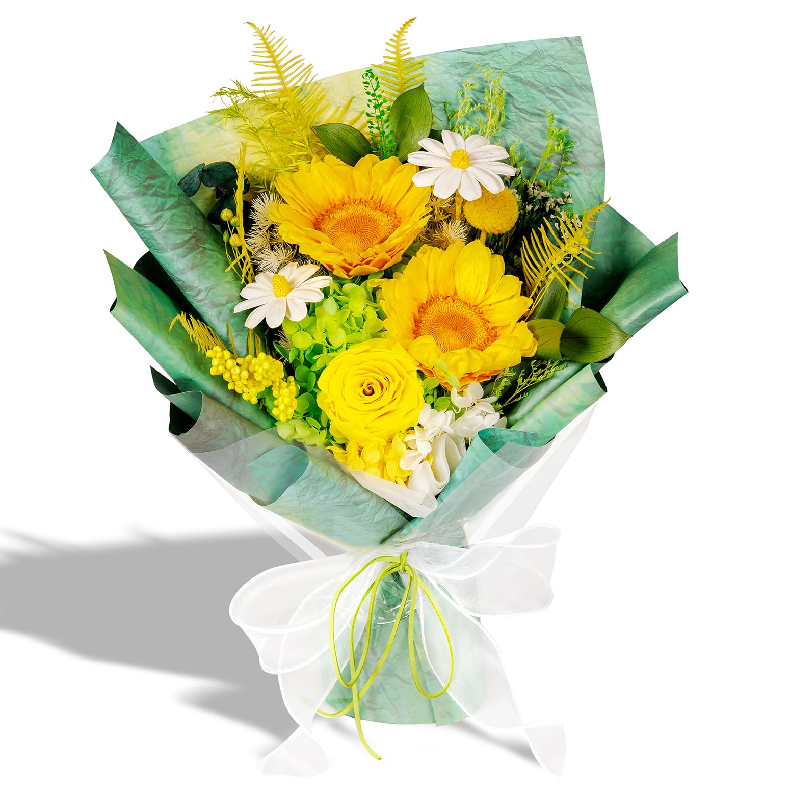 Bonsion preserved flowers yellow gift bouquet close-up for durable home decor