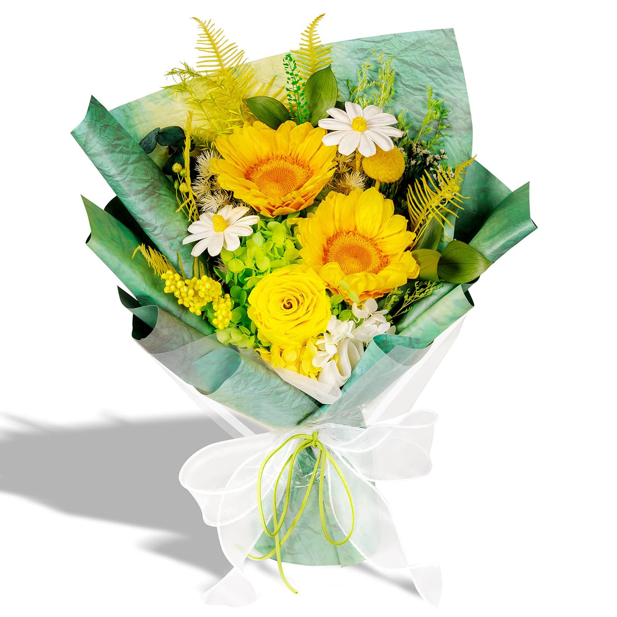 Bonsion preserved flowers yellow gift bouquet close-up for durable home decor
