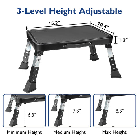 BONTEC folding step stool at 7-3 inch height, convenient for mid-level tasks.