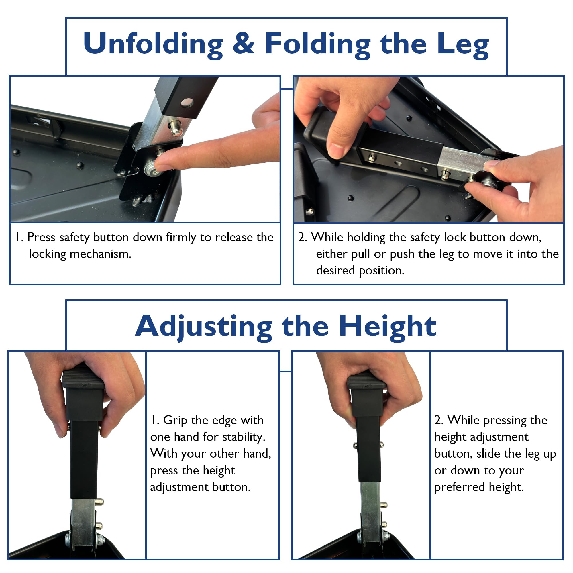 BONTEC rust-resistant steel construction with locking legs for safety.