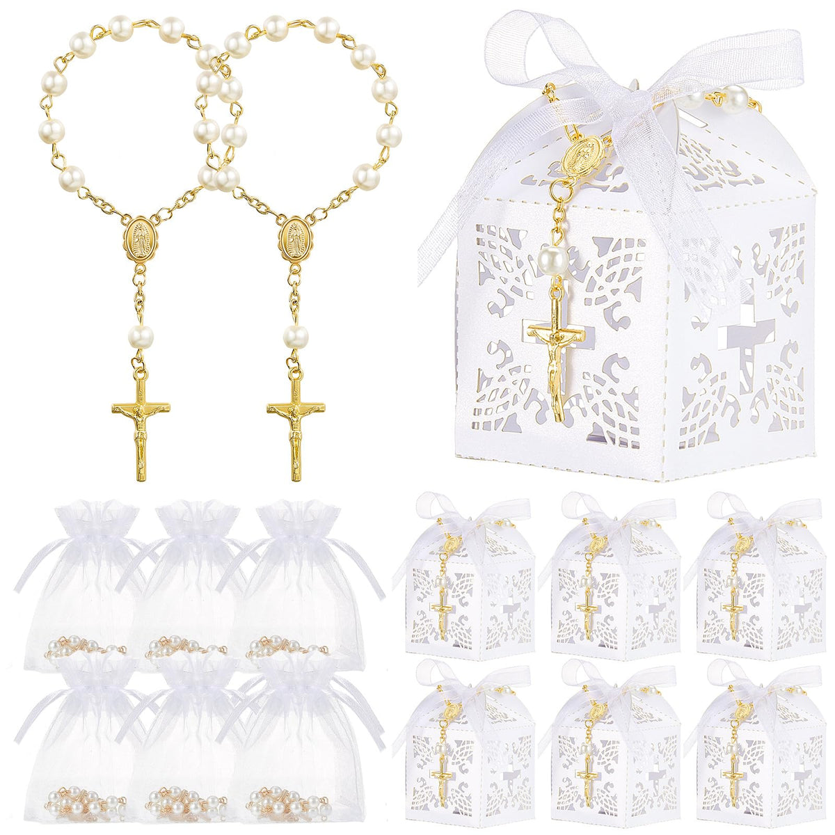 Bonuci baptism rosaries with acrylic beads for elegant keepsakes.