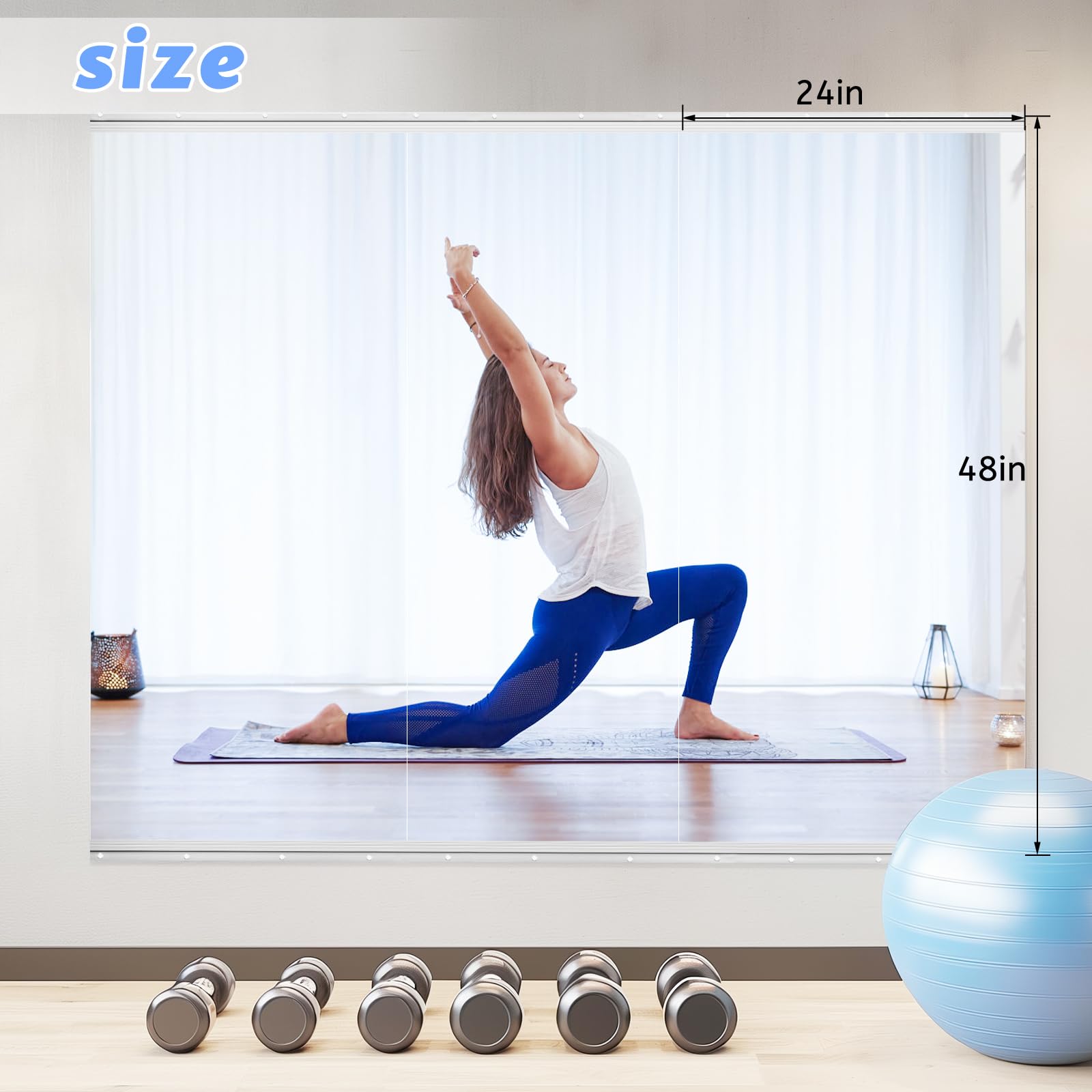 BOOLUU wall-mounted frameless gym mirror enhances space with a modern look.