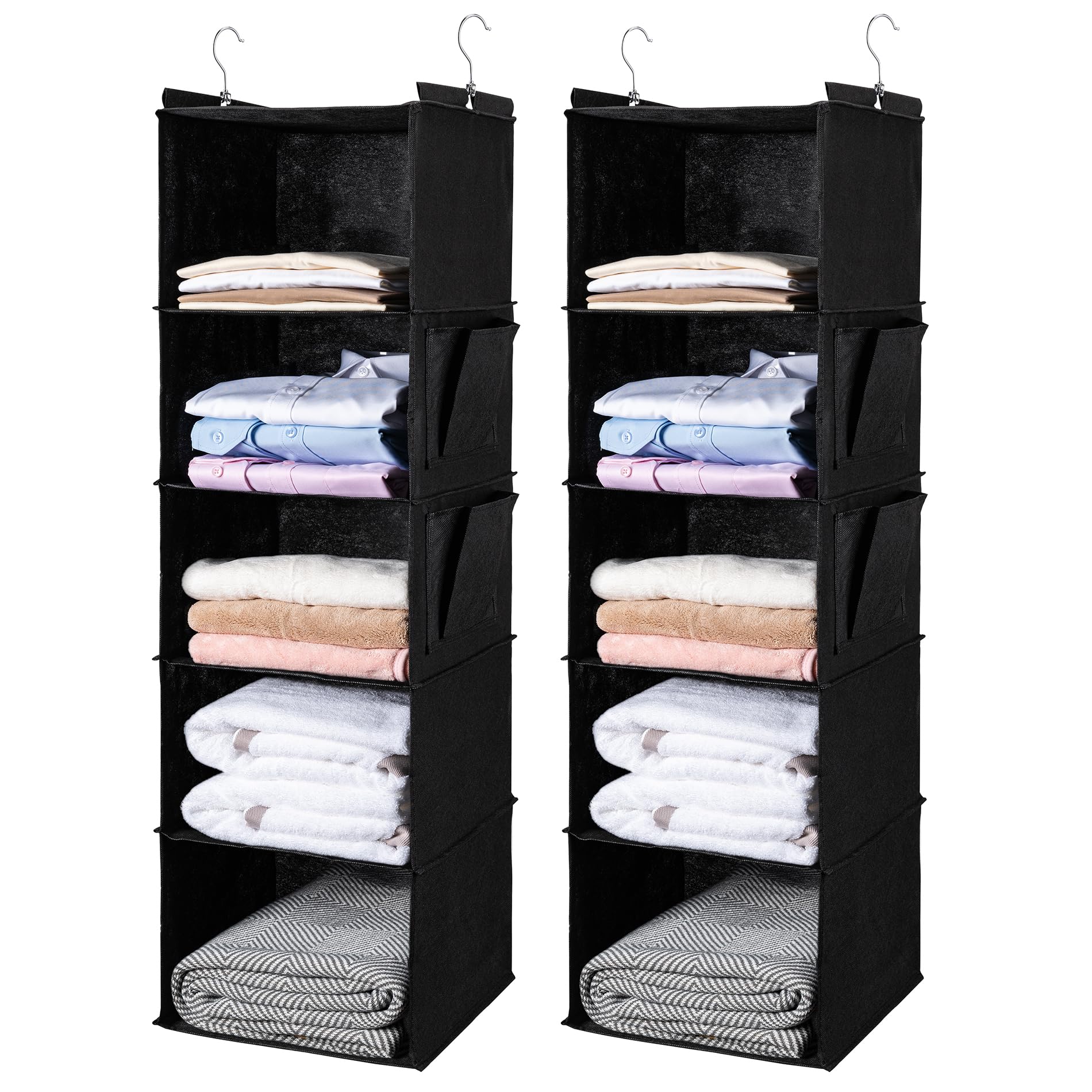 BOOMIBOO 5-tier hanging organizer displaying ample closet storage.