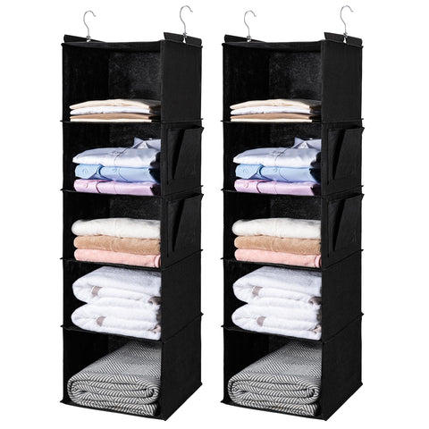 BOOMIBOO 5-tier hanging organizer displaying ample closet storage.