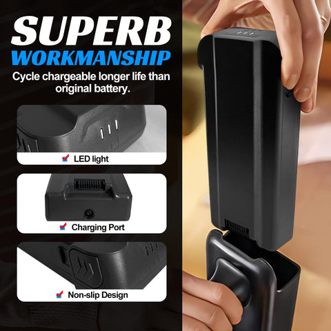 BooNer long-life battery used for extended cordless cleaning sessions.