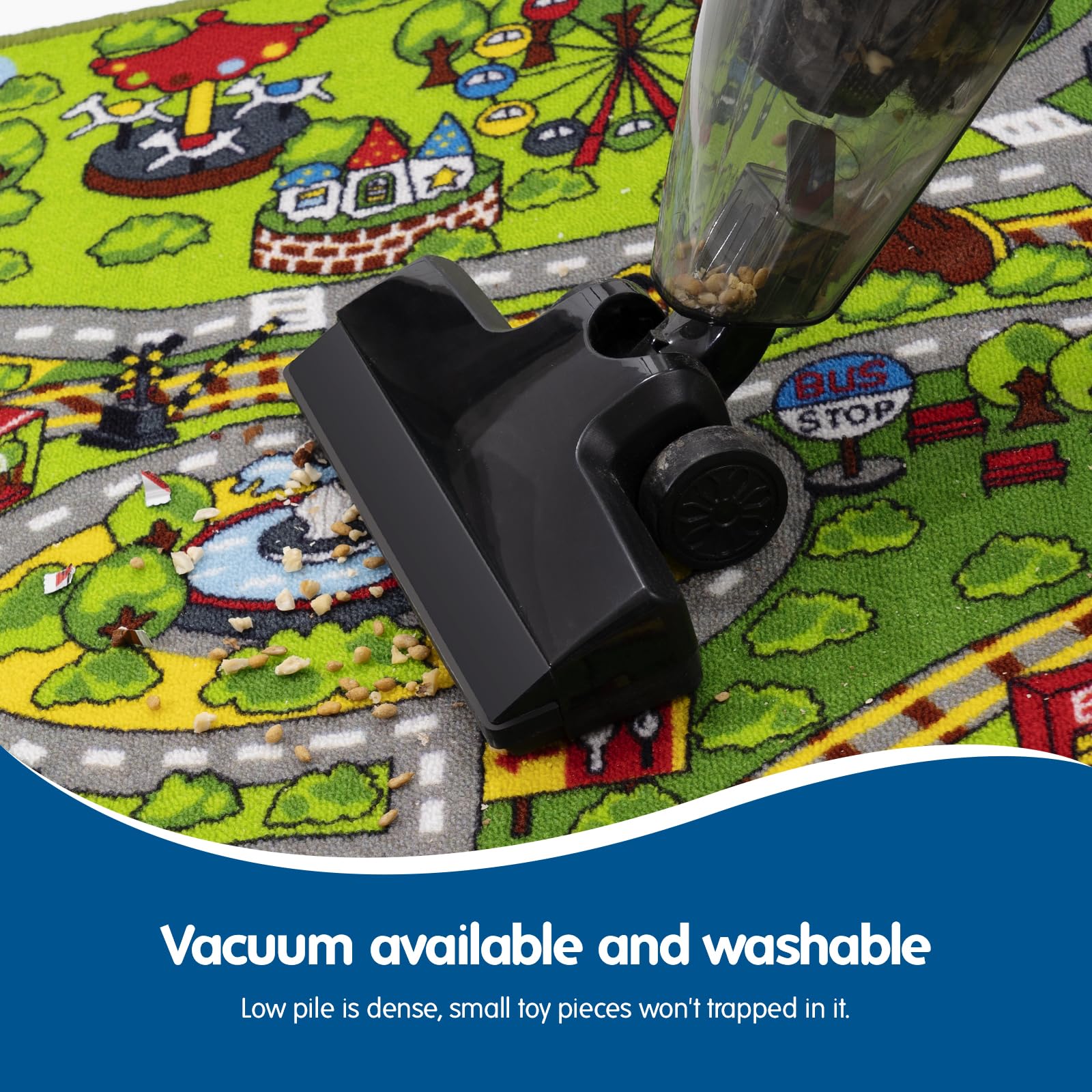 Vivid colors on the Booooom Jackson rug stay bright during play