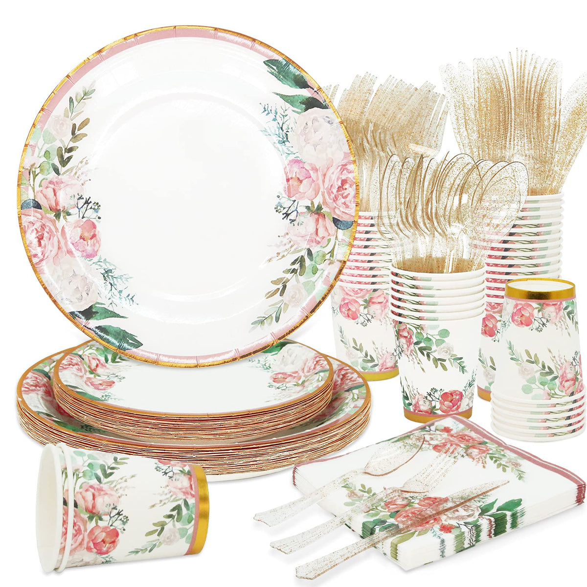 Boosolo floral party plates 9-inch for bridal showers and elegant celebrations.