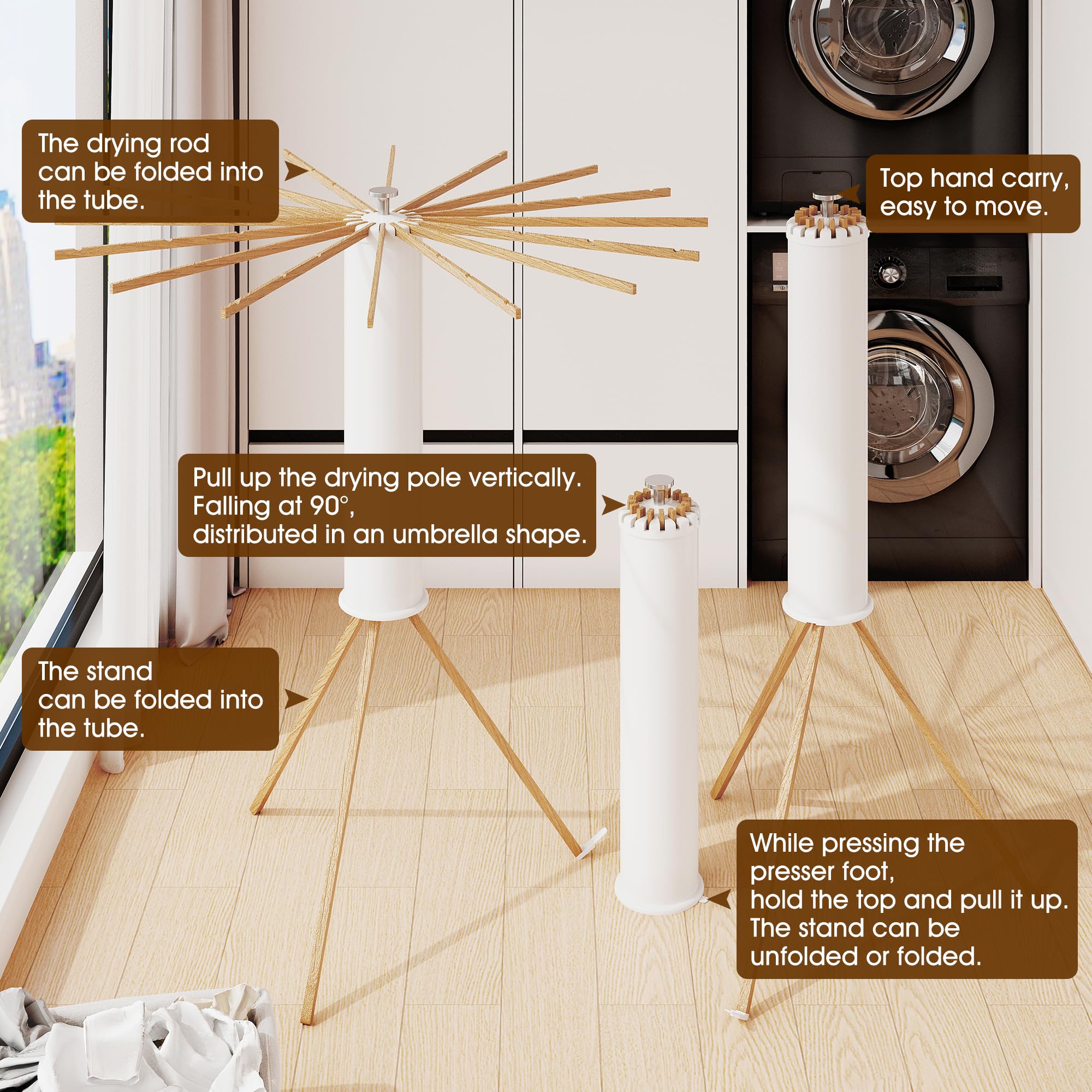 BOQORAD adjustable arms offer flexible drying configurations for varying laundry loads