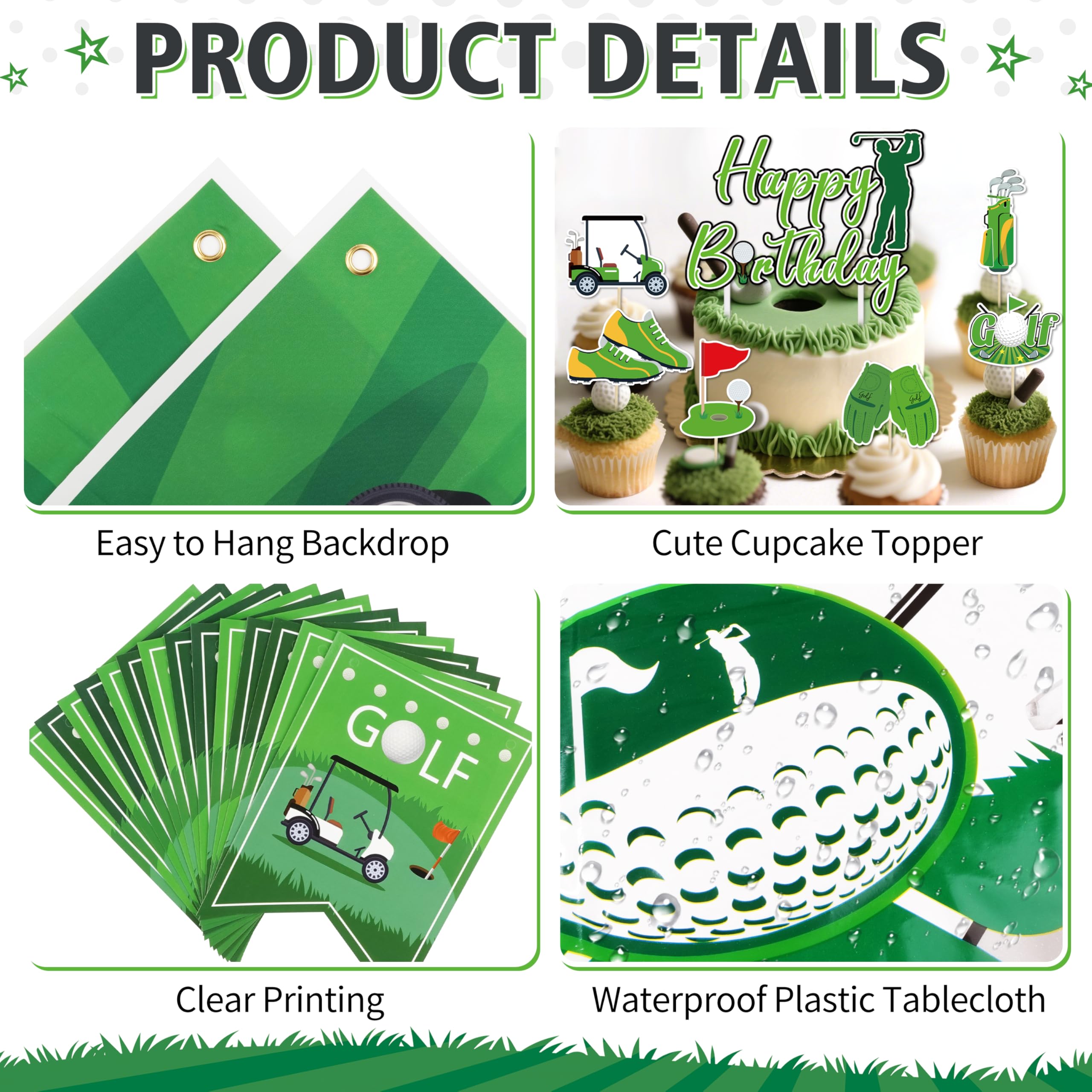 BORAMDO golf banner tablecloth highlights cohesive theme across dining and display areas.