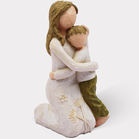 BORLESTA mother-son embrace figurine in cream dress, perfect for Mothers Day decor