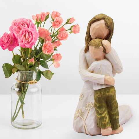 BORLESTA son and mother bond figurine in cream tone, durable resin keepsake
