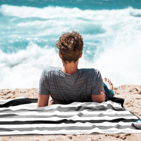 Bornbay charcoal gray striped beach towel with timeless stripe design for lounging