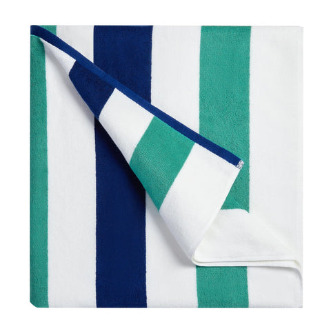 Bornbay cotton oversized beach towel in teal stripes for generous sunbathing coverage.