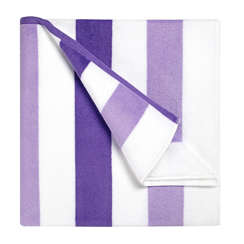 Bornbay oversized striped purple towel for lounging on the sand and poolside.