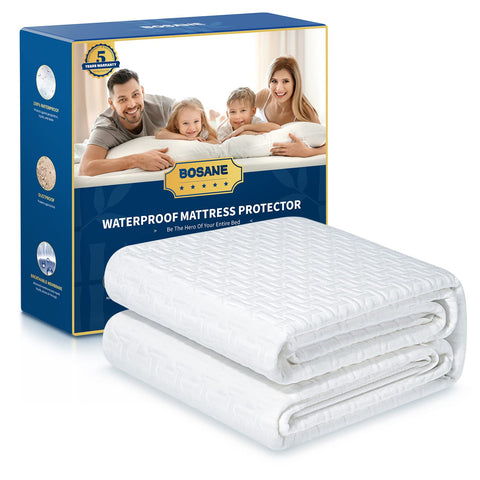 Bosane premium mattress protector top view shows waterproof layer and smooth fabric.